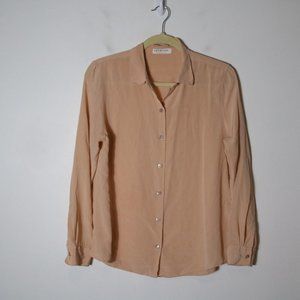 Everlane Women 100% Silk Button Up Blouse Large Peach Long Sleeve Collared Loose
